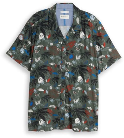Tom Tailor - Plus Size - Regular Fit Resort-overhemd met korte mouwen van viscose - Maat 2XL - leaf green beach design