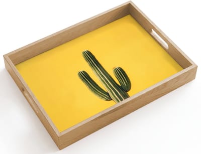 Dienblad hout 40x30 cm - Schootdienblad - Cactus - Groen - Minimalistisch - Borrelplank rechthoek - Plateau dienbladen
