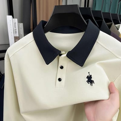 Polo shirt voor heren met korte mouwen, prachtig geborduurd paardenmotief, modieus en casual model, geschikt voor de herfst. M black