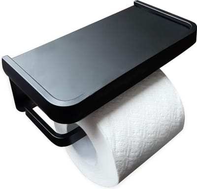Prival Toiletrolhouder met Plankje – RVS – Zwart