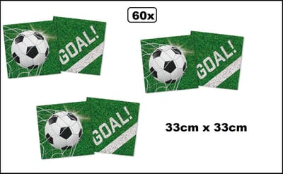 60x Servetten Voetbal 33cm x 33cm - 3 laags - Goal WK voetbal feest thema party