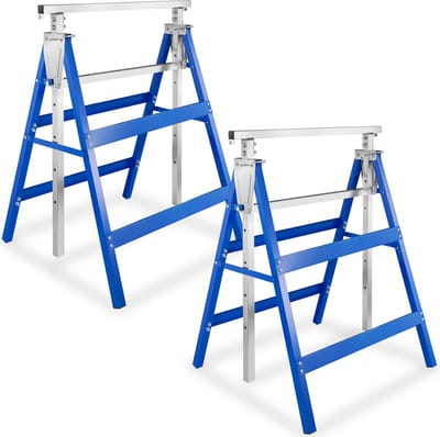 tectake® 2x Schraag - 7-Voudig in Hoogte Verstelbaar - Schragenset - Draagvermogen per Schraag 220 kg - Opvouwbaar - Diverse Kleuren - (Blauw | Nr. 402450)