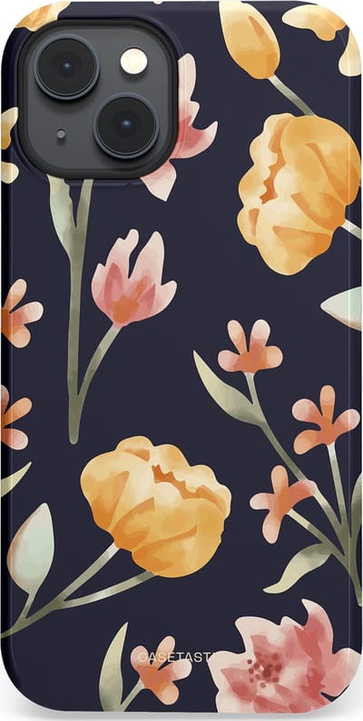 Casetastic Hoesje Geschikt voor Apple iPhone 14 Plus Magsafe - Stijlvolle Beschermende Duo-layer Case - Bloemen Nacht