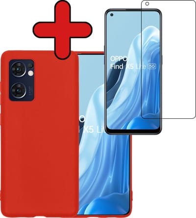 Hoesje - Met Screenprotector - Geschikt voor OPPO Find X5 Lite - Sterk & Shockproof - Telefoon Hoes - Back Cover - Siliconen Case - Telefoonhoes - Rood