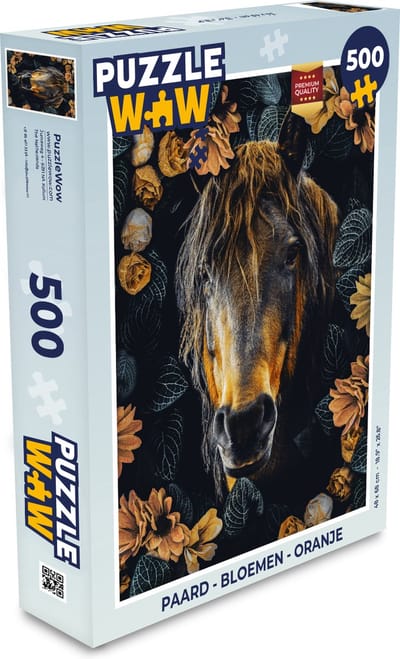 Puzzel Paard - Bloemen - Oranje - Legpuzzel - Puzzel 500 stukjes