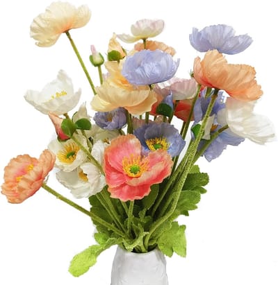8 Stuks Kunstbloemen Poppy - Zijde Bloemen voor Huis, Kantoor, Bruiloft en Tuin Decoratie, Hoogte 60 cm - Gemengde Kleuren