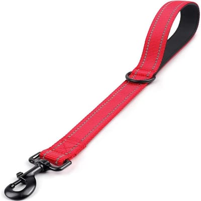 Robuuste Korte Hondriem met Handvatten - Nylon Lijn voor Hondentraining, Compatibel met Harnassen/Halsbanden voor Honden rood