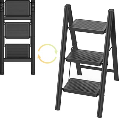 Metalen Opvouwbare Trap - 3 Treden - Antislip Traptreden - Opvouwbaar - Huisladder - Belastbaar Tot 250 Kg - Opstaphulp - Voor Magazijn, Tuin En Huis - NAIZY