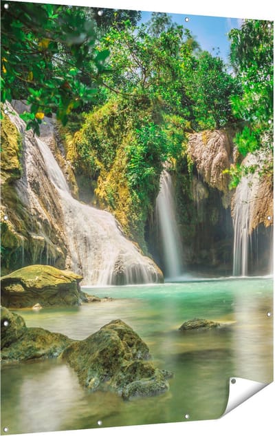 Gards Tuinposter Tropische Waterval - 120x160 cm - Tuindoek - Tuindecoratie - Wanddecoratie buiten - Tuinschilderij