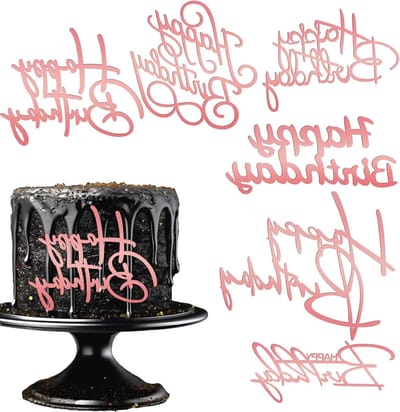 Dailygoods- Taarttoppers 6 Stuks - Taartdecoratie - Happy Birthday - Acryl - Roségoud - Herbruikbaar