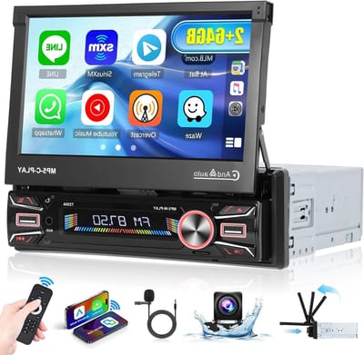 Autoradio 1 DIN – Auto Stereo – Multimedia Systeem – Inbouw Radio – Navigatiesysteem – Draadloos CarPlay & Android Auto – Uitklapbaar 7 Inch Touchscreen – Android 13 met Bluetooth & WiFi