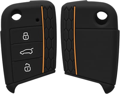 kwmobile autosleutel hoesje geschikt voor VW Golf 7 MK7 3-knops autosleutel hoes - Siliconen autosleutel behuizing - Auto sleutel case met honingraat - Sleuteletui in zwart / oranje