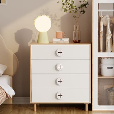 Wit natuurhout gelakt mdf spaanplaat vier laden ladekast 80×54×90cm opslag woonkamer en slaapkamer