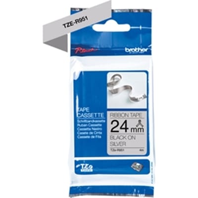 Brother TZER951 / TZE R951 Ribbon Tape Cassette - Black on Silver 24mm wide