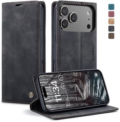 Caseme Telefoonhoesje geschikt voor Apple iPhone 17 Pro Max Hoesje | Caseme 013 Bookcase Portemonnee | Pasjeshouder voor 2 Pasjes | Telefoonhoesje voor Pinpas / OV Kaart / Rijbewijs - Zwart