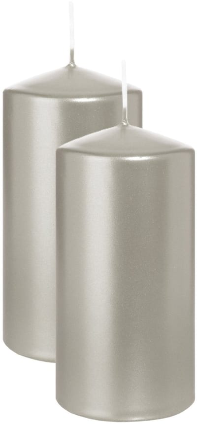 Wiedemann Cilinderkaars/stompkaars - 2x - metallic zilver - 12 x 6 cm - 33 branduren - zuilkaarsen