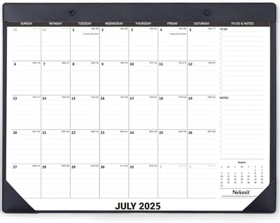 Grote bureaukalender 2025-2026 met PU-kunstleer onderlegger, 60 x 40 cm, juli 2025 - juni 2026