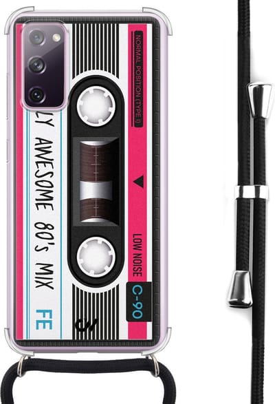 Telefoonhoesje met koord geschikt voor Samsung S20 FE - Cassette - Inclusief koord - Transparant, Grijs - - Crossbody beschermhoes - Met Telefoonketting
