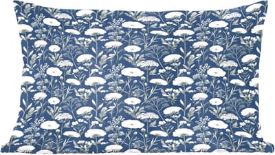 Sierkussens - Kussentjes Woonkamer - 60x40 cm - Patroon - Bloemen - Wit - Blauw