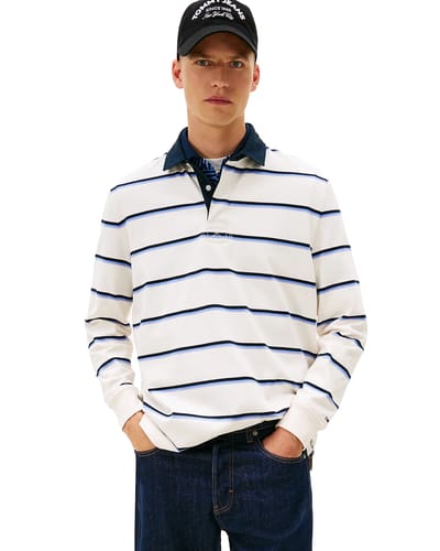 Tommy Hilfiger Tjm Relaxed Woven Label Polo Ancient White Stripe Taglia: S | Maglie a manica lunga Outlet | Uomo | Bianco