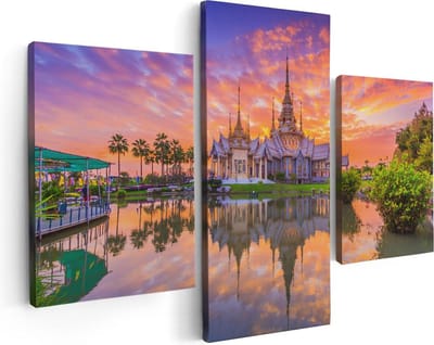 Artaza Canvas Schilderij Drieluik Wat Non Kum Tempel in Thailand - 90x60 - Foto Op Canvas - Canvas Print
