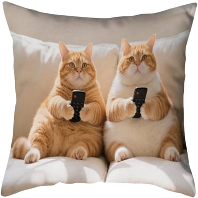 Nieuwe Schattige Kat Speelt Met Telefoon Patroon Kussensloop Decoratieve Kussenhoes Voor Slaapkamer Woonkamer Huis 45x45cm