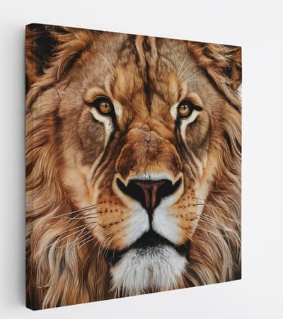 Saammp Canvas Schilderij - Close-up Leeuw - Dieren - Natuur - 20x20 - Foto op canvas - Wanddecoratie - Muurdecoratie Woonkamer - Slaapkamer decoratie - Canvas Print
