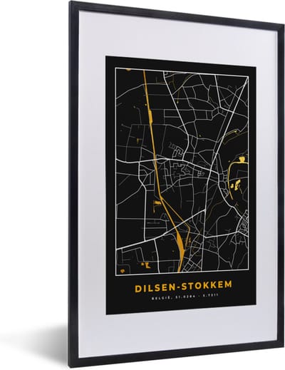 Fotolijst incl. Poster - Stadskaart - Plattegrond - Dilsen-Stokkem - Kaart - Goud - 40x60 cm - Posterlijst