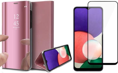 Hoesje geschikt voor Samsung Galaxy A22 5G - Bookcase Roségoud - Screen Protector - Spiegel Hoesje