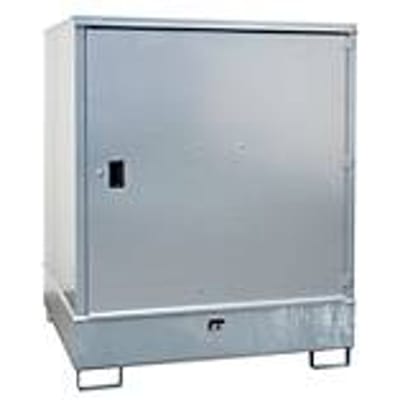 BAUER GS-3 kast voor gevaarlijke stoffen, plaatstaal, toegankelijk voor rolstoelgebruikers, voor 4 x 200 l vaten, B 1475 x D 1460 x H 1805 mm, gegalvaniseerd