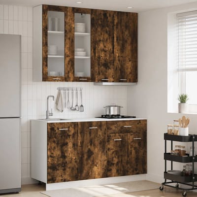 vidaXL - Keukenblok - LYON - 4 - st - Gerookt - eiken - Bewerkt - hout