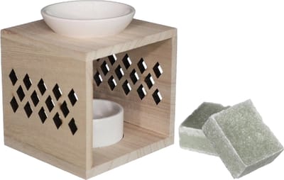 Ideas4seasons Amberblokjes/geurblokjes cadeauset - eucalyptus geur - inclusief geurbrander