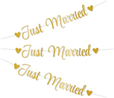 Q2P - Slingers - Just Married - Huwelijk - Bruiloft - Versiering - Vlaggenlijn - Decoratie - Vlaggetjes - Goud