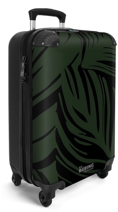 NoBoringSuitcases.com® - Handbagage koffer lichtgewicht - Reiskoffer trolley - Bladeren in zwart en groen - Vakantie rolkoffer met wieltjes - Carryon suitcase - Flightcase - Cabin koffertje - Past binnen 55x40x20 en 55x35x25