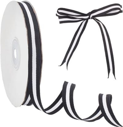 25 Yards Dubbelzijdig Grosgrain Lint in Zwart-Wit Gestreept voor Cadeauverpakking, Feestjes, Bruiloften en Decoraties - 3/8 Inch Breed