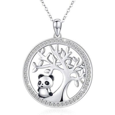 Mode Schattige Panda Hanger Dierlijk Rond Gesimuleerde Opaal Bamboe Ketting zilver