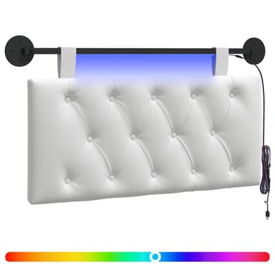 vidaXL - Hangend - hoofdbord - Met - LED-verlichting - Wit - Stof