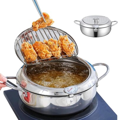 Roestvrijstalen Frituurpan - Koekenpan - Thuis Frituren - Temperatuurregeling - 22 Liter - Zilver