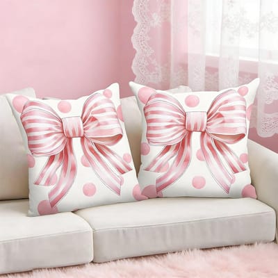 Set van 2 Decoratieve Kussenhoezen met Strik en Dots voor Sofa, Slaapkamer en Buiten - Multicolor Kussenhoezen voor Interieur en Tuin