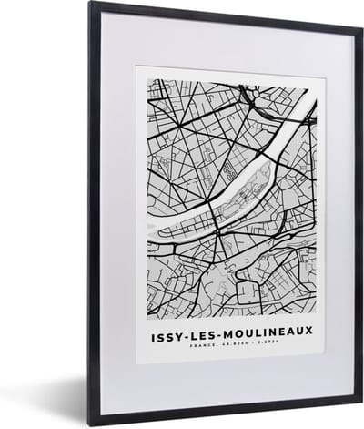 Fotolijst incl. Poster - Issy-les-Moulineaux - Plattegrond - Frankrijk - Kaart - Stadskaart - 30x40 cm - Posterlijst