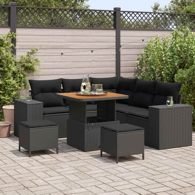 vidaXL - Tuinbank - Set - 8 - st - 7-Aantal - zitplaatsen - Zwart - poly - rattan