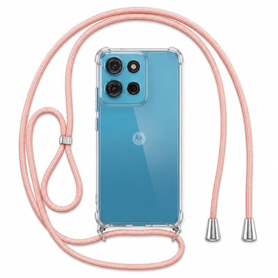 Geschikt voor Motorola Moto G75 Hoesje met Koord - Transparant - Verstelbaar Nekkoord - Schokbestendig - Rosegoud