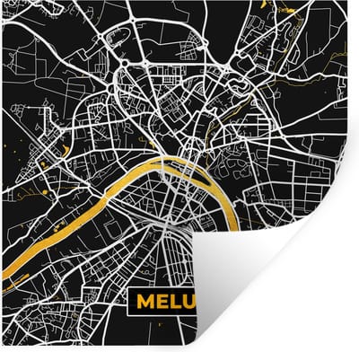 Muurstickers - Sticker Folie - Melun - Plattegrond - Frankrijk - Kaart - Stadskaart - 100x100 cm - Plakfolie - Muurstickers Kinderkamer - Zelfklevend Behang XXL - Zelfklevend behangpapier - Stickerfolie