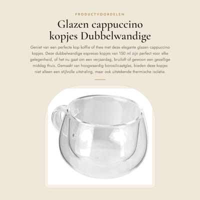 Dailygoods- Koffiekop Dubbelwandig 150 ml - Koffiekopjes Set van 6 - Koffiekop met Handvat - Thermisch Glas - Stevig en Duurzaam - Moka