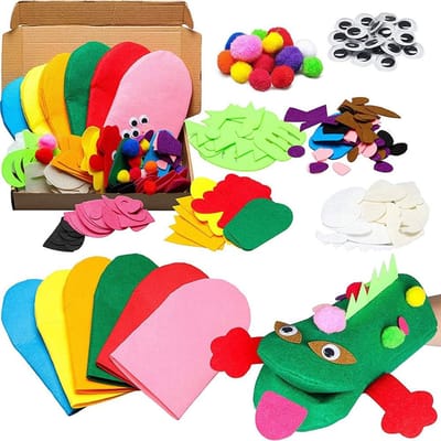6-delige handpoppen knutselset - vilt handpoppen voor kinderen - knutselen voor feesten en vrije tijd