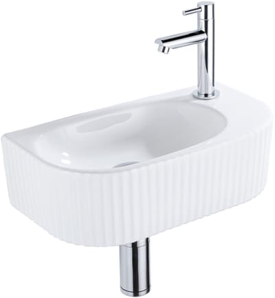 QeramiQ Blend fonteinset – halfrond – 40x21.5x12 cm – keramiek wit glans – chromen kraan