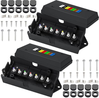 Aanhangwagen Aansluitdoos - Bedradingsdoos Caravan - Aanhanger Verlichting Repareren - 7 Kleurgecodeerde Draden - 2 stuks - Zwart