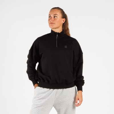 ZEUZ Dames Oversized Sweater 1/4 Zip – Comfort Sporttrui - Zwart - XS
