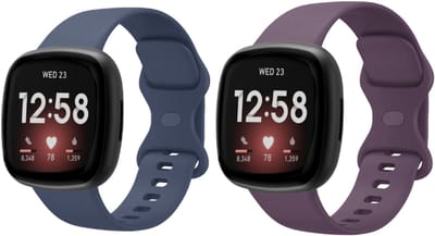 Strap-it Bundel – 2x Siliconen Horlogebandjes geschikt voor Fitbit Versa 3/4 & Sense/Sense 2 (Donkerblauw & Donkerpaars, Maat L)