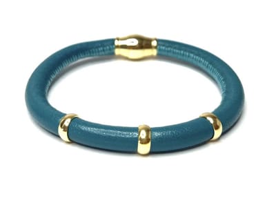 NIEUW! Jolla - dames armband zilver - goudkleurig - leer - magneetsluiting - bedels - Single Gold - Turquoise